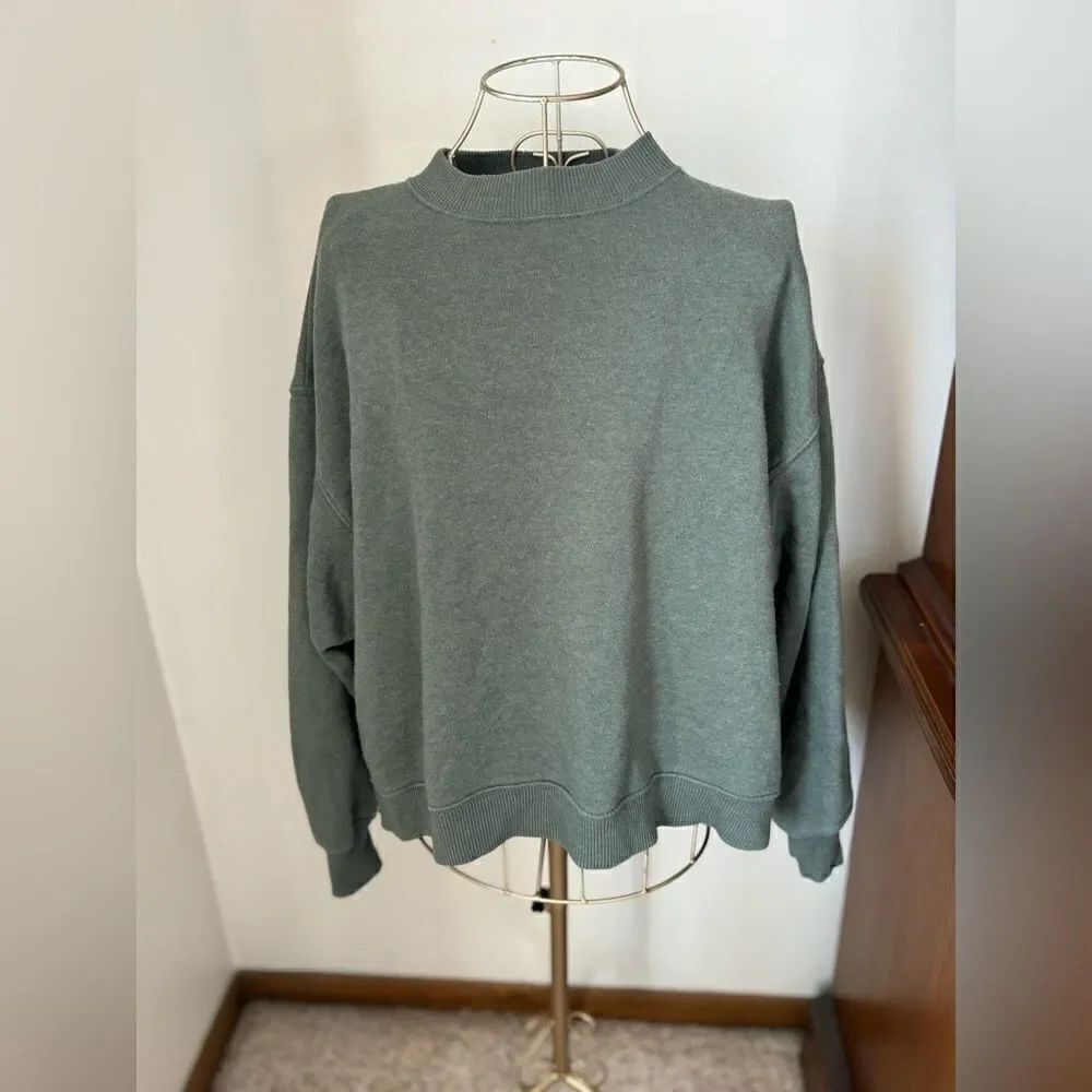American Eagle Mock Neck Fleece Sweatshirt X-Small Green